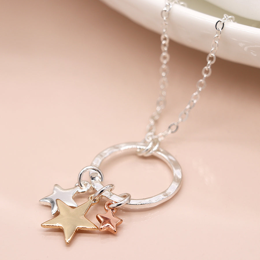 Silver Necklace with Triple Stars