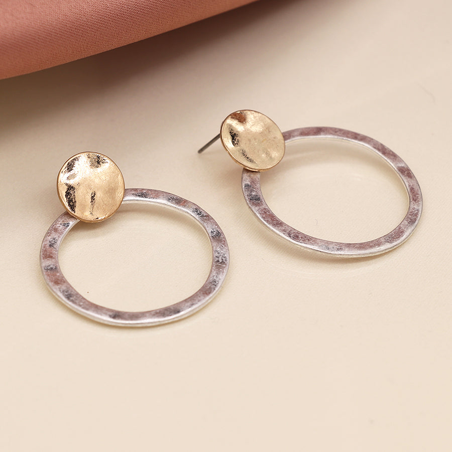 Organic Gold And Silver Disc Stud Earrings