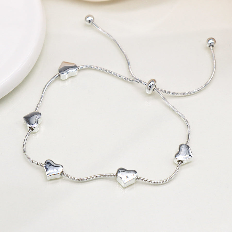 Silver Plated Adjustable Snake Chain Hearts bracelet