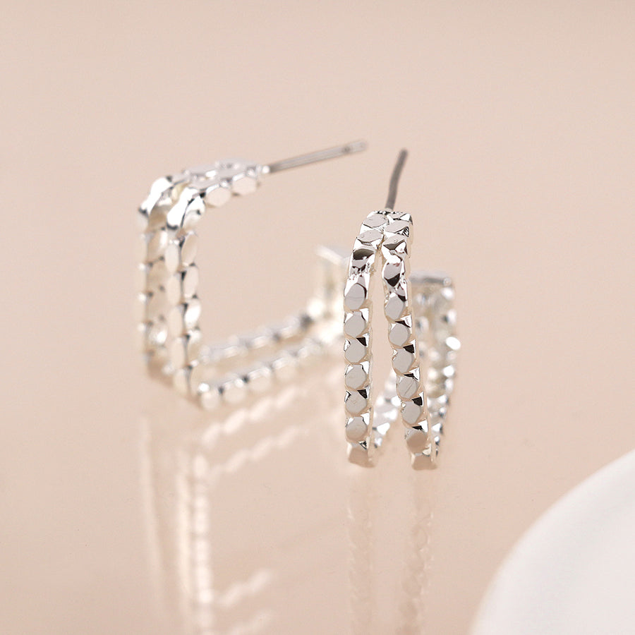 Silver Double Twist Square Earrings