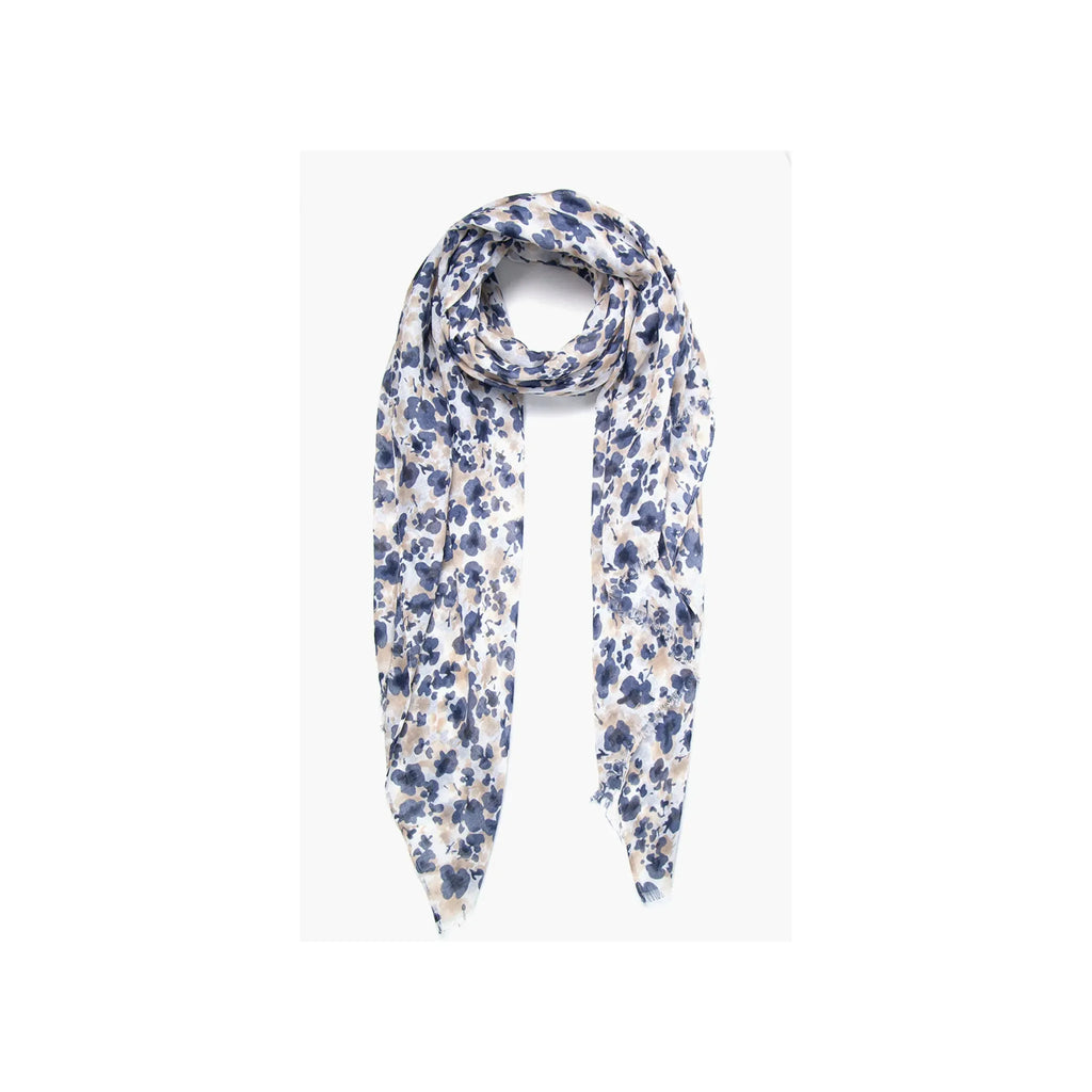 Grey Navy Blue Floral and Vine Print Scarf