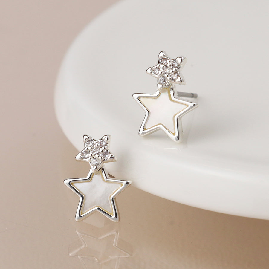 Double Crystal & Pearl Star Studs
