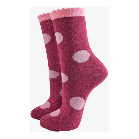 Scalloped Cuff Socks With Large Glitter Spot - Various Colours