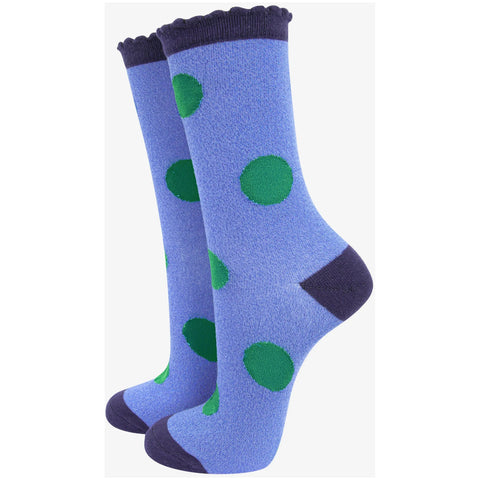 Scalloped Cuff Socks With Large Glitter Spot - Various Colours
