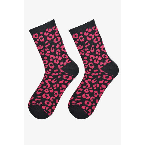 Glitter Leopard Print Socks - Various Colours
