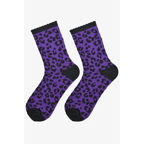 Glitter Leopard Print Socks - Various Colours