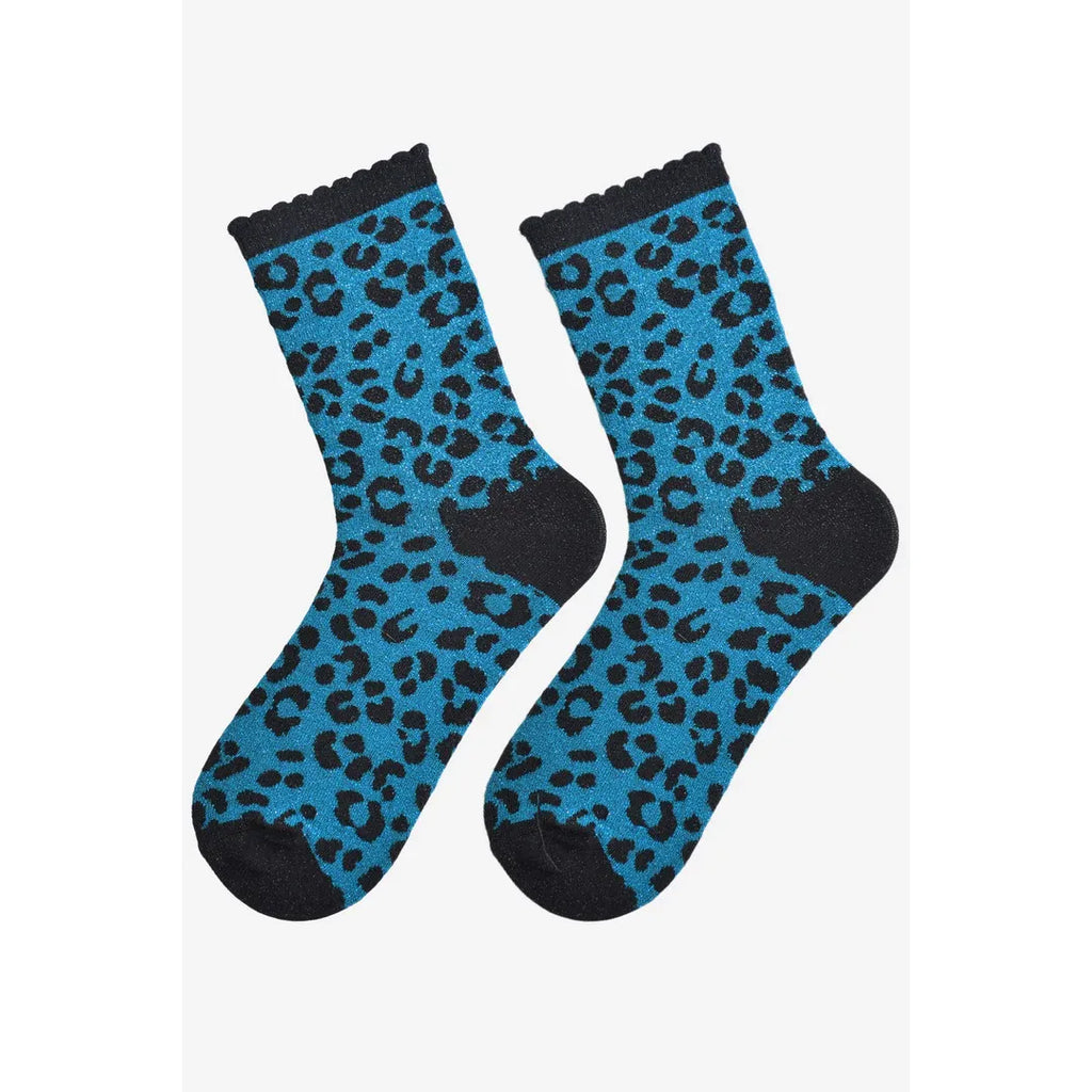 Glitter Leopard Print Socks - Various Colours
