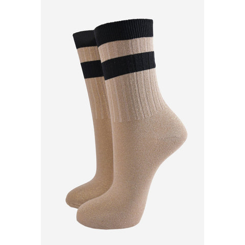 Striped Cuff Glitter Socks - Various Colours