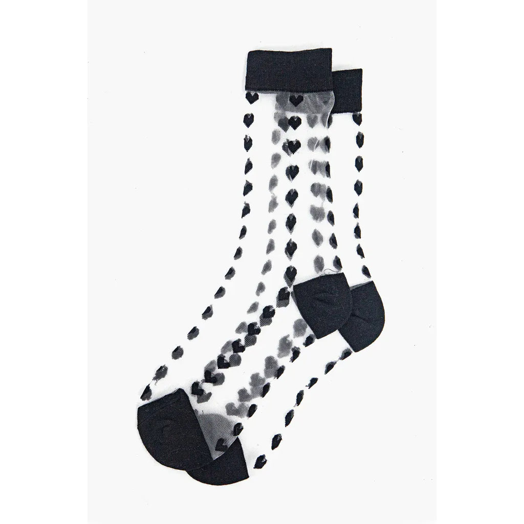 Sheer Black Heart Ankle Socks