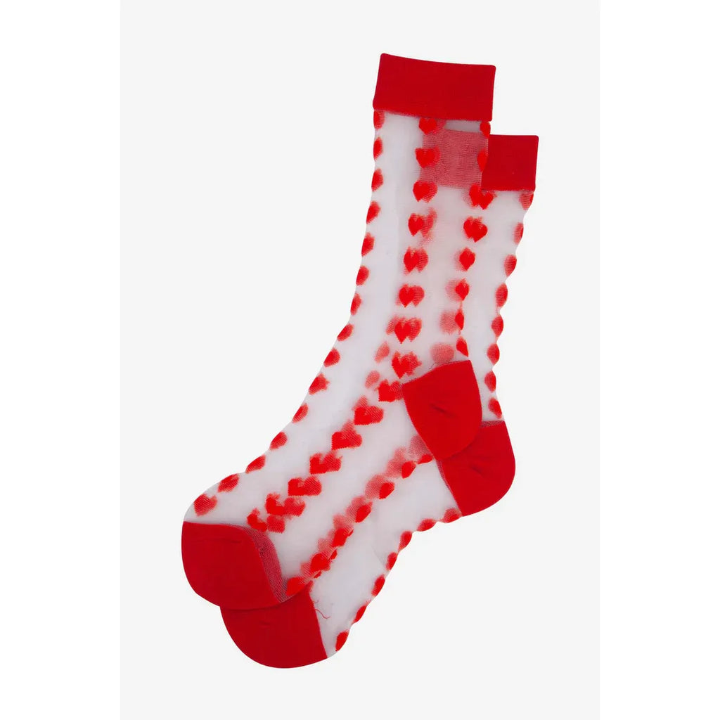 Sheer Red Heart Ankle Socks
