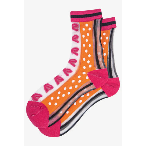 Sheer Stripe & Bow Socks - Various Colours