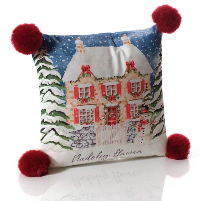 Cushion With Christmas Cottage Design