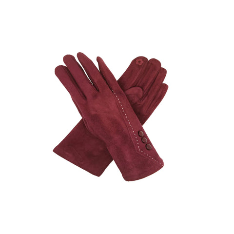 Velvet Fashion Gloves with Stich Detail and 3 Buttons