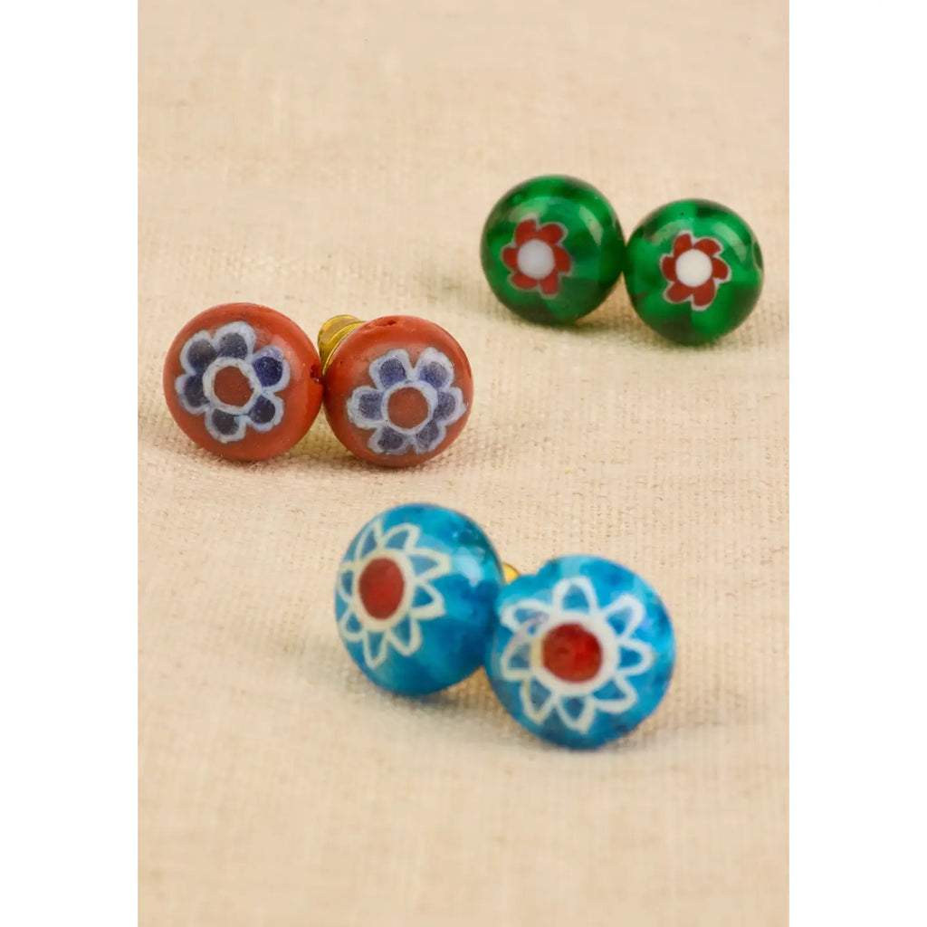 Millefiori Glass Bead Stud Earrings - Various Colours