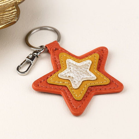 Faux Leather Star Keyring - Various Colours