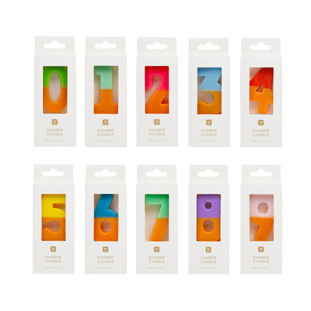 Orange & Multi Coloured Number Candles - Various Numbers