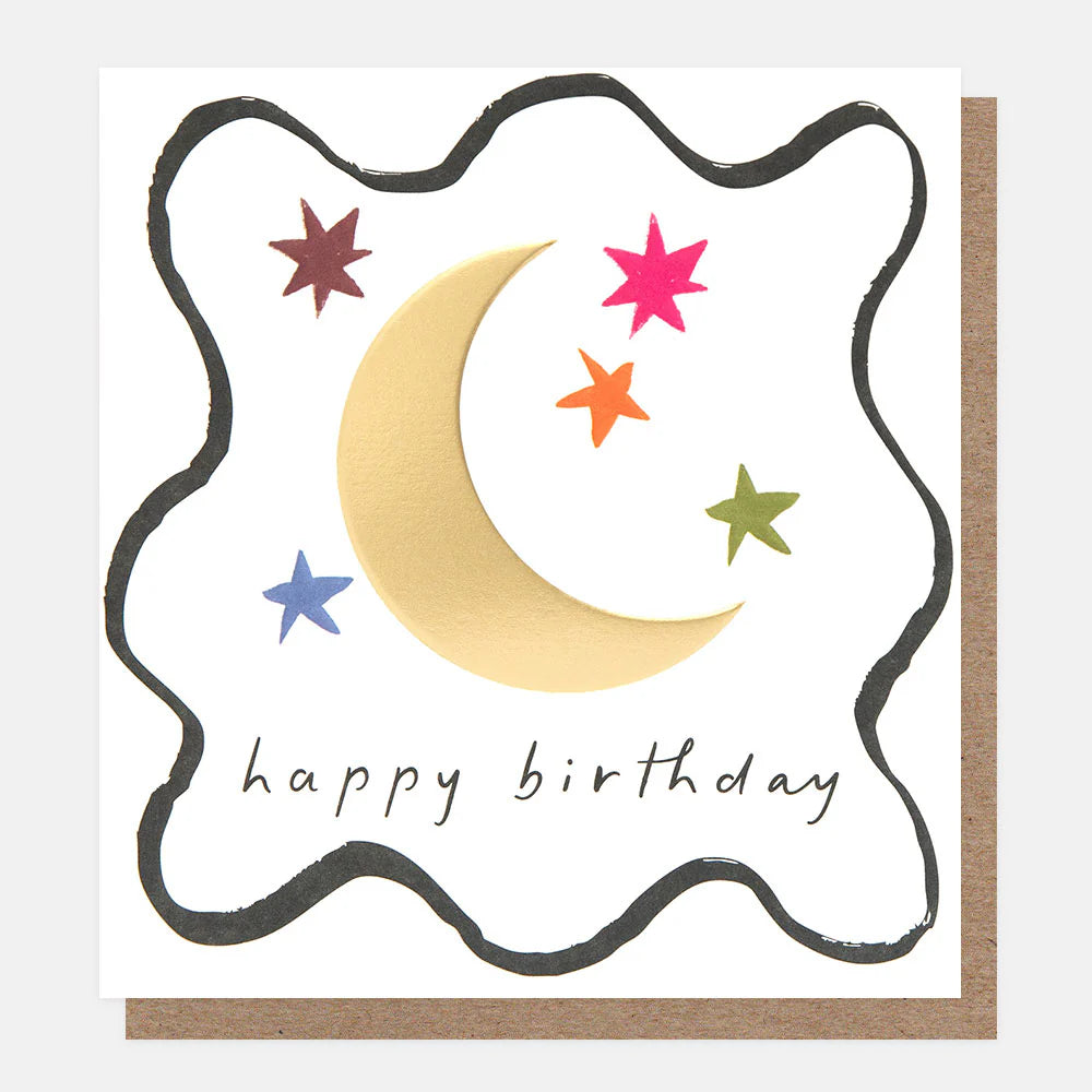 Gold Moon And Stars Birthday Card
