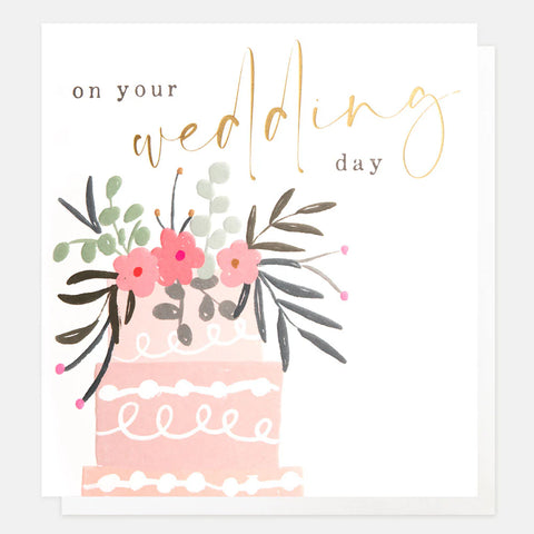 On Your Wedding Day Cake With Flowers Card