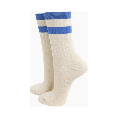 Striped Cuff Glitter Socks - Various Colours