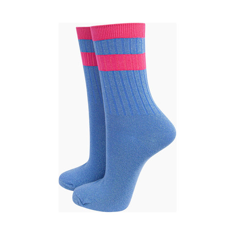 Striped Cuff Glitter Socks - Various Colours