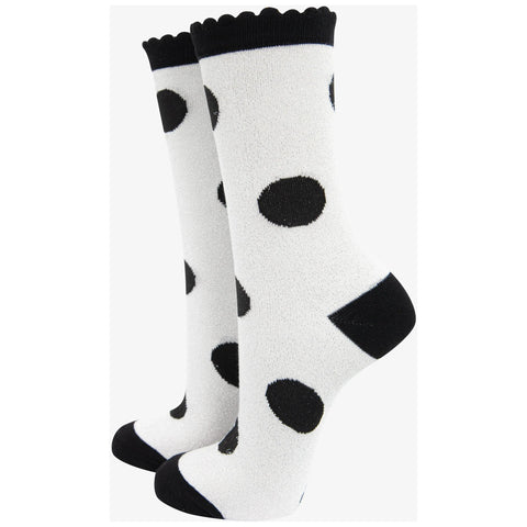Scalloped Cuff Socks With Large Glitter Spot - Various Colours