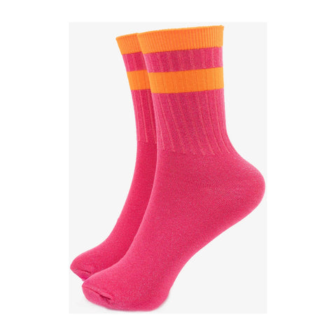 Striped Cuff Glitter Socks - Various Colours