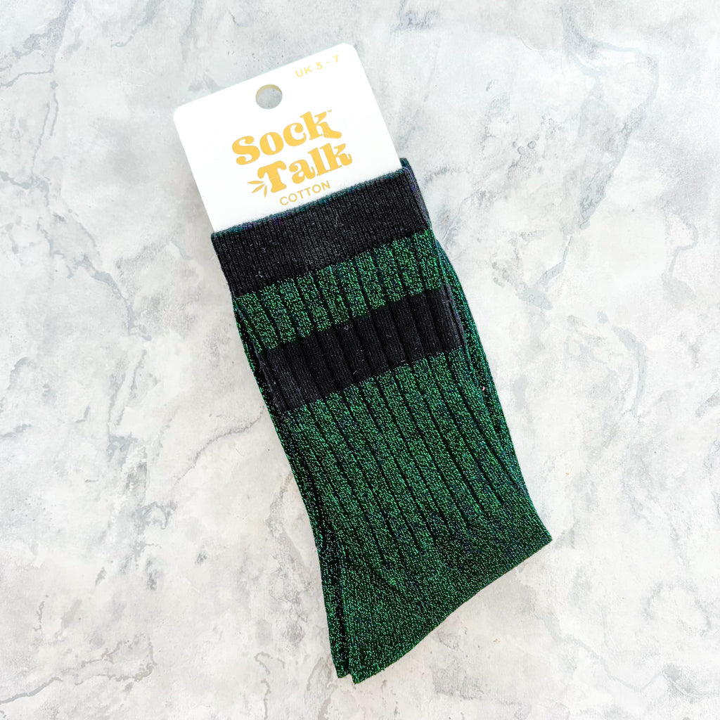 Striped Cuff Glitter Socks - Various Colours