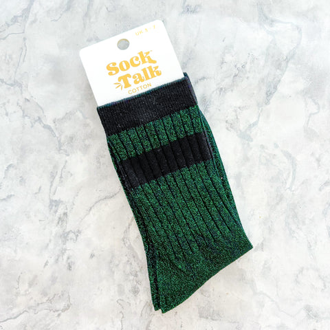 Striped Cuff Glitter Socks - Various Colours