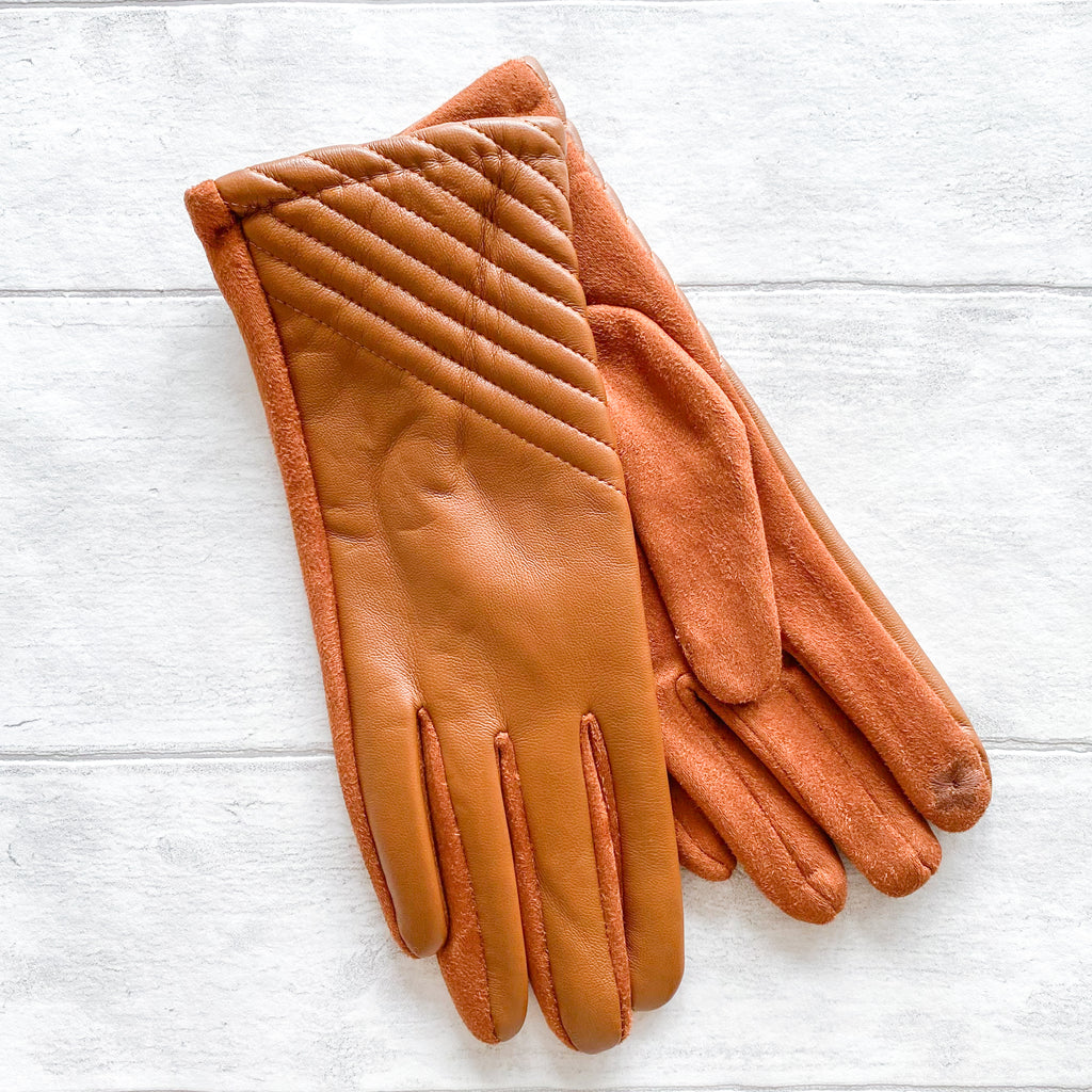 Faux Leather Gloves with Diagonal Stitching Detail