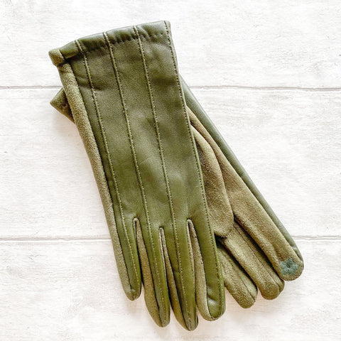 Faux Leather Gloves With Vertical Stitching Detail - Various Colours