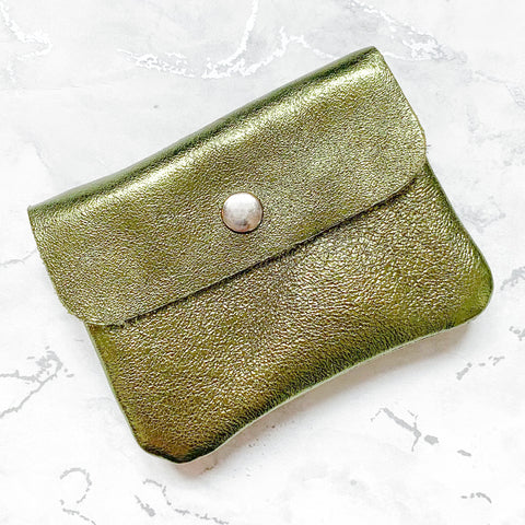 Small Leather Button Coin Purse - Various Metallics