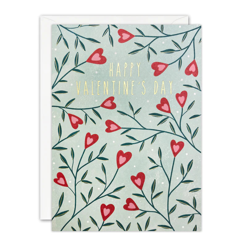 Red Heart Shaped Flowers Valentine's Day Card