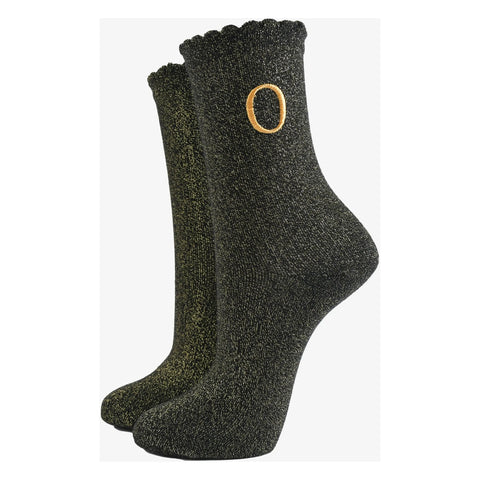 Gold Initial Glitter Socks - Various