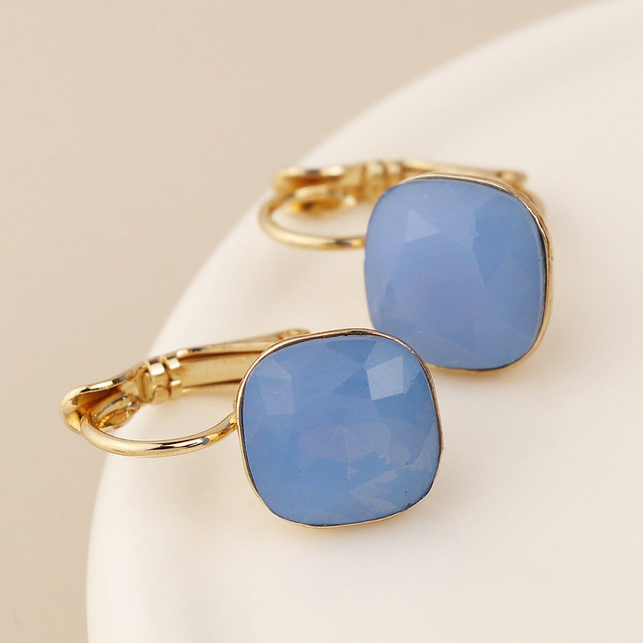 Golden And Blue Square Crystal Drop Earrings