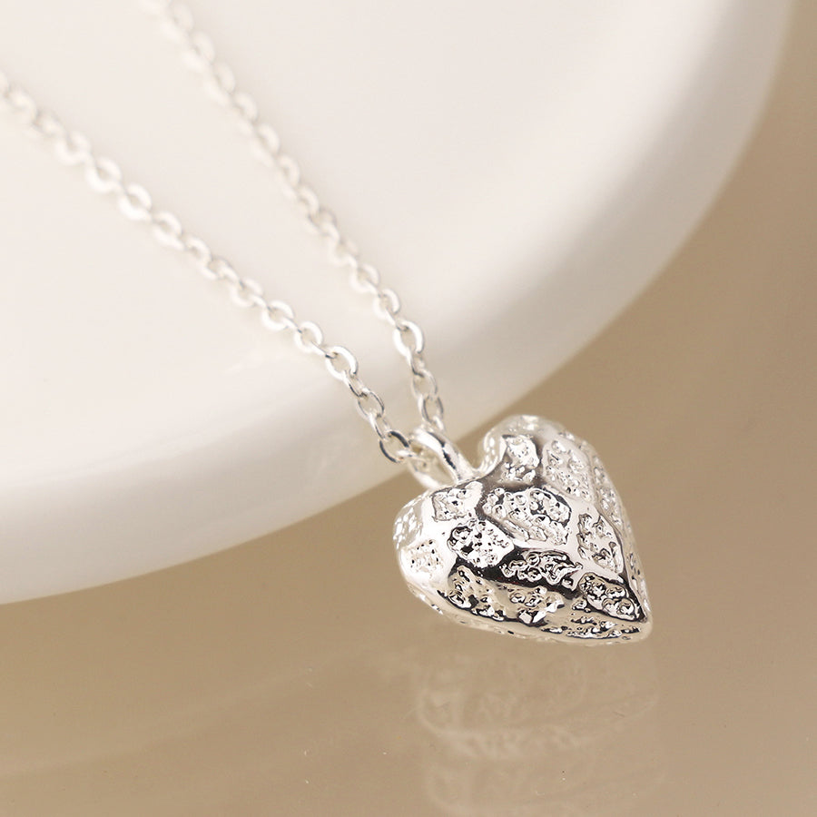 Silver Plated Vintage Texture Heart Necklace