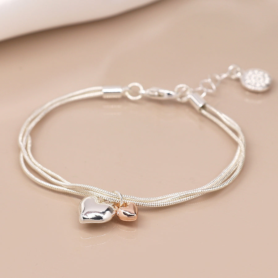 Triple Chain Bracelet With Hearts