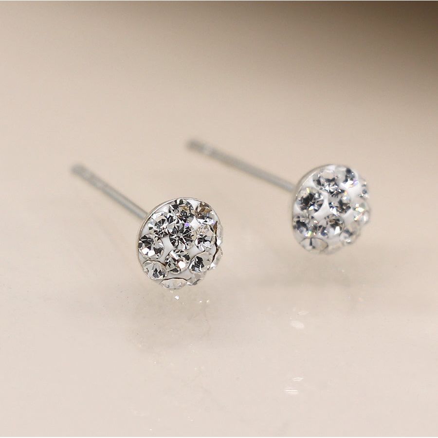 Sterling Silver Clear Shamballa Earrings