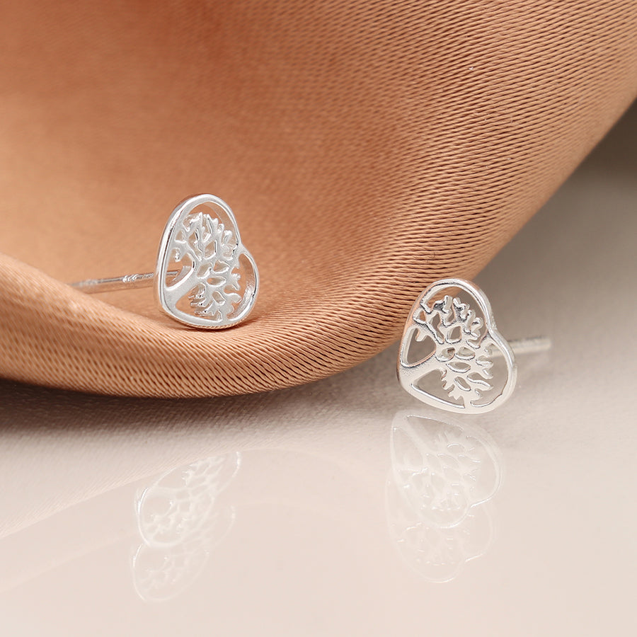 Sterling Silver Tree Of Life Heart Earrings