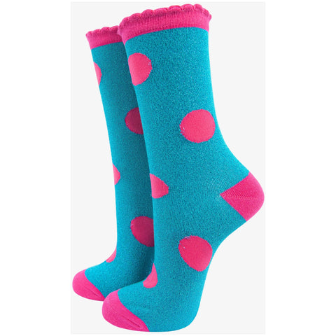 Scalloped Cuff Socks With Large Glitter Spot - Various Colours