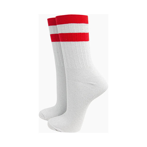 Striped Cuff Glitter Socks - Various Colours