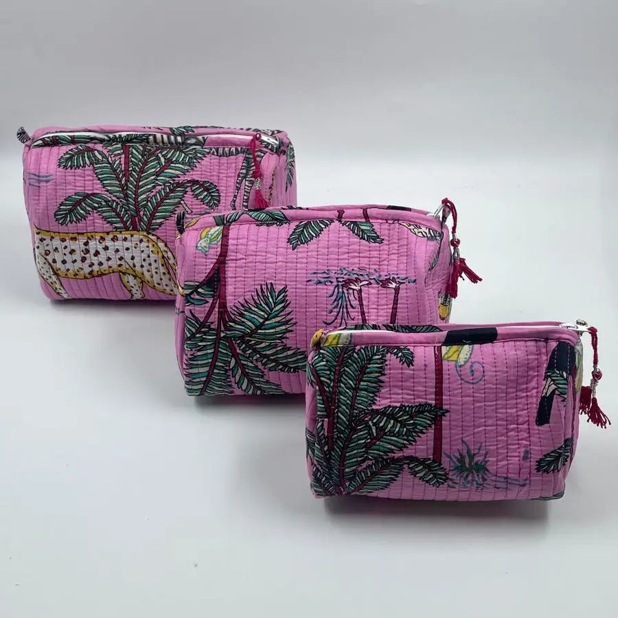 Pink Jungle Quilted Wash Bag - Various Sizes