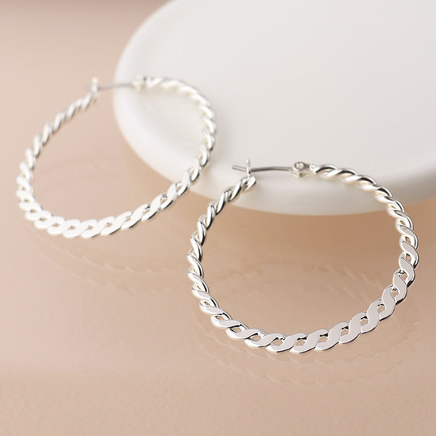 Silver Plated Fancy Twist Hoop Earrings