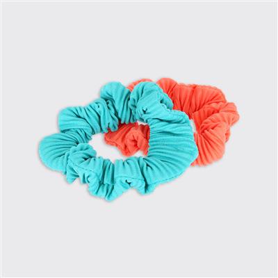 Crinkle Set of 2 Scrunchies - Green/Orange