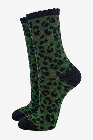 Glitter Leopard Print Socks - Various Colours