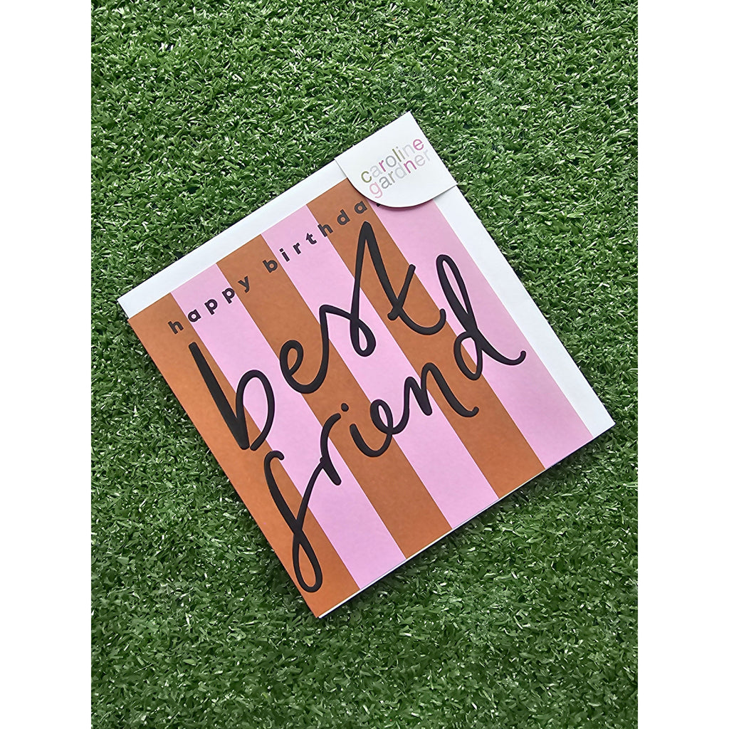 Best Friend Birthday Pink And Brown Stripe Card