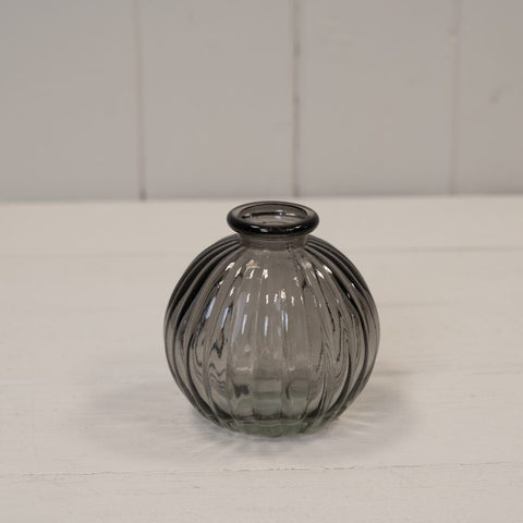 Mini Ribbed Round Glass Vase - Various Colours