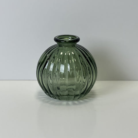 Mini Ribbed Round Glass Vase - Various Colours