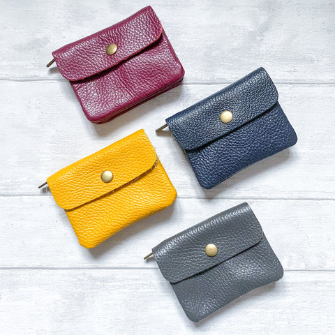 Small Leather Button Coin Purse - Various Colours