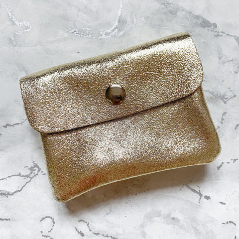 Small Leather Button Coin Purse - Various Metallics