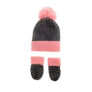 Baby's Navy and Pink Hearts Hat and Mittens